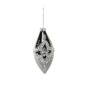 16cm Glass Teardrop Pewter w Gem Flowers