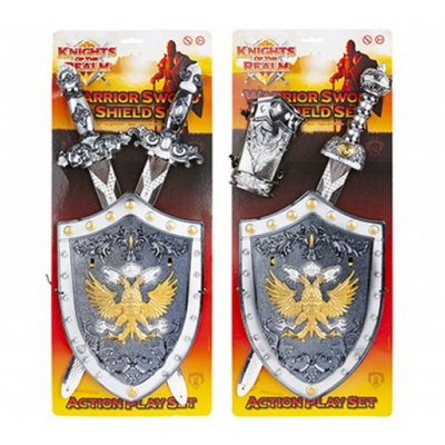 3Pc Knight Playset Sword And Shield Set On Backing Card.