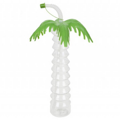 11" Tropical Palm Tree P.E.T 520Ml Drinking Cup W/Lid&Straw