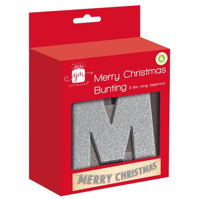 Silver Glitter Merry Christmas Bunting 