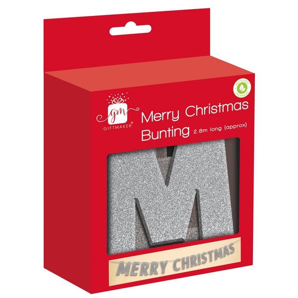 Silver Glitter Merry Christmas Bunting 