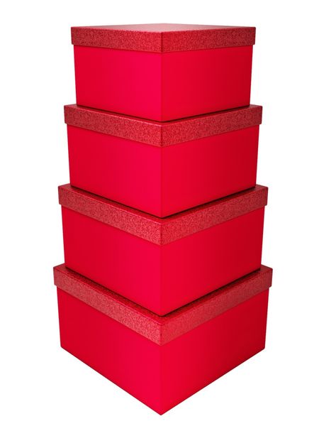 Square Box with Glitter Lid Set of 4 - Red