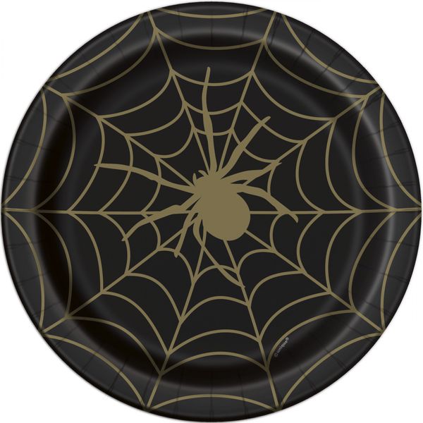 Black and Gold Spider Web Plates (9 Inch)