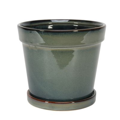 Painted TC Pot with Saucer Vintage Green-Stoneware (20x17cm)