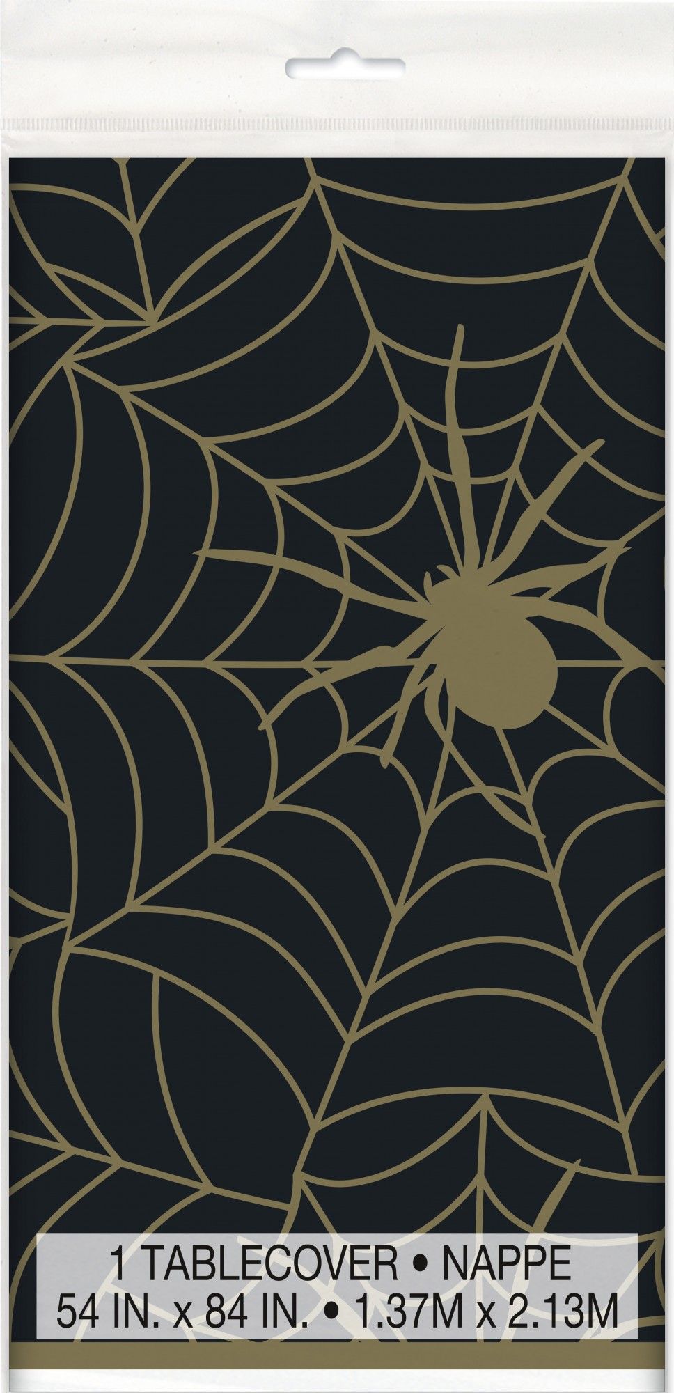 Black and Gold Spider Web Plastic Tablecover (54 x 84 Inch)