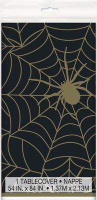 Black and Gold Spider Web Plastic Tablecover (54 x 84 Inch)