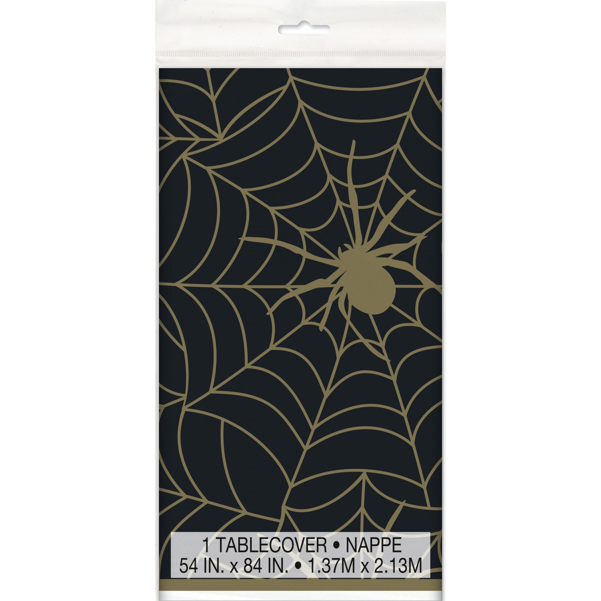 Black and Gold Spider Web Plastic Tablecover (54 x 84 Inch)