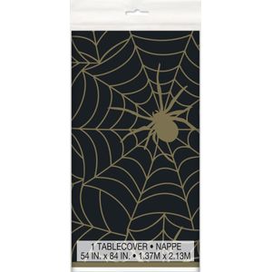 Black and Gold Spider Web Plastic Tablecover (54 x 84 Inch)