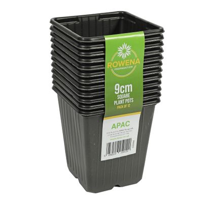 Pack of 12 9cm Square Black Pots