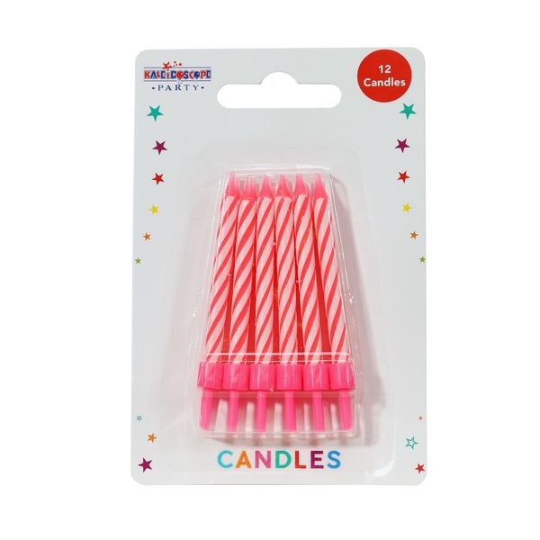 Pink Stripe Party candle 12pcs Pack of 6 (48)