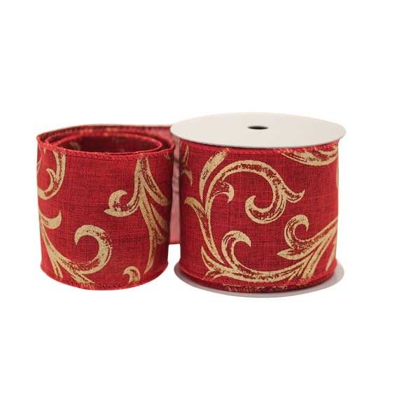 Red with Gold Swirl Christmas ribbon