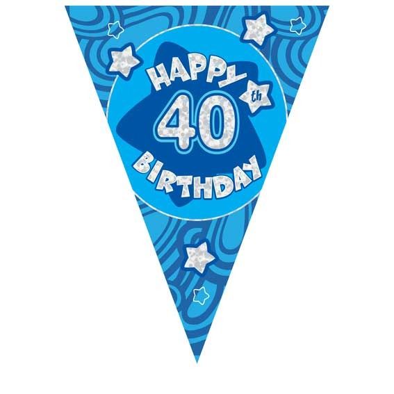 Blue Holographic 40th Birthday Banner