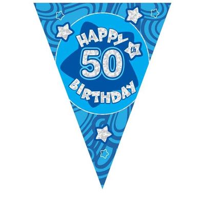 Blue Holographic 50th Birthday Banner