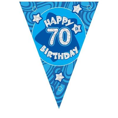 Blue Holographic 70th Birthday Banner