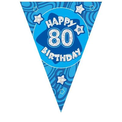 Blue Holographic 80th Birthday Banner