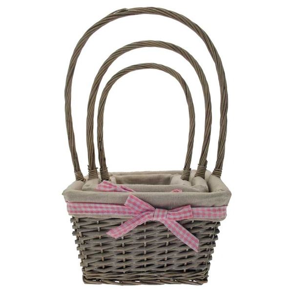 Set of 3 Square Grey Wash Baskets with Handle