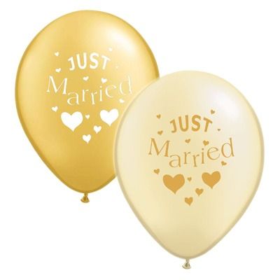 Gold and ivory Just Married Balloons