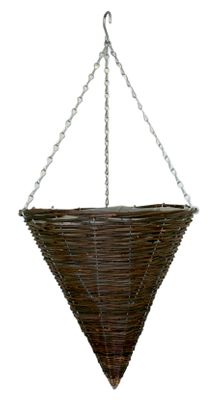 Round Cone Black Rattan Hanging Basket