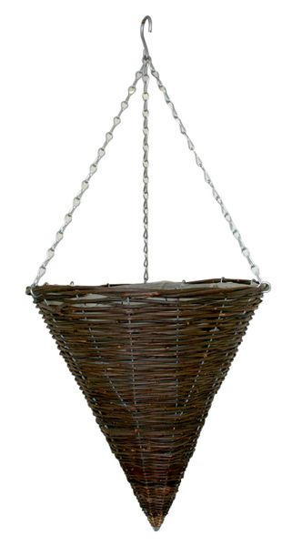 Round Cone Black Rattan Hanging Basket