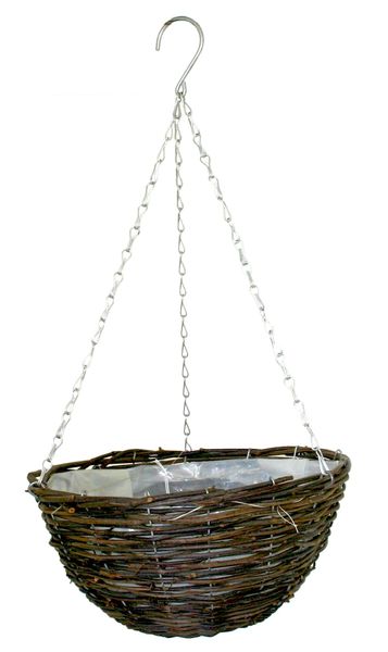 14 inch Round Black Rattan Hanging Basket