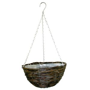 14 inch Round Black Rattan Hanging Basket