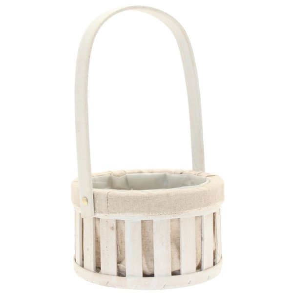 White Round Basket with Handle