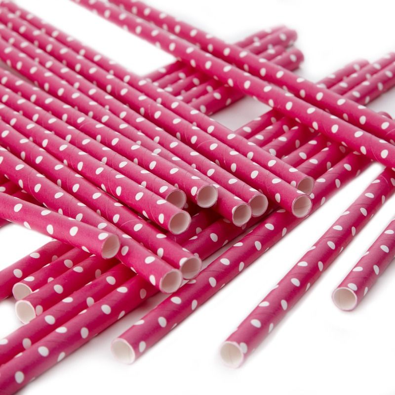 Hot Pink Polka Dot Straws