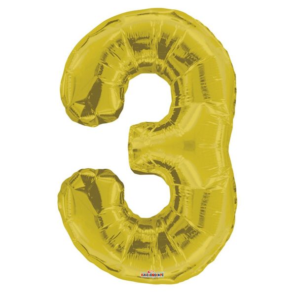 Big Number 3 Gold Balloon