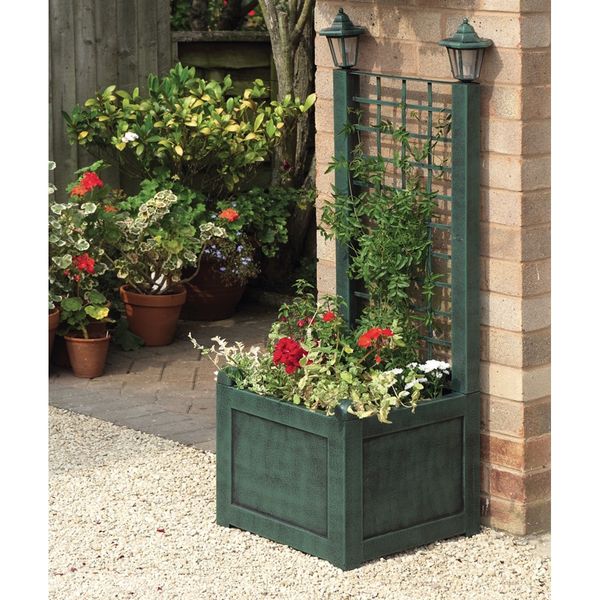 Trellis Planter with Solar Lanterns Verdegris Garden Mall