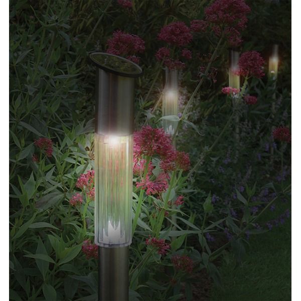Kingfisher Stainless Steel Long Solar Post Lights - Lit