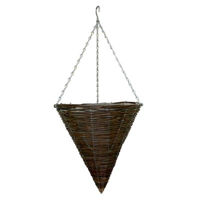 APAC Black Rattan Cone Hanging Basket