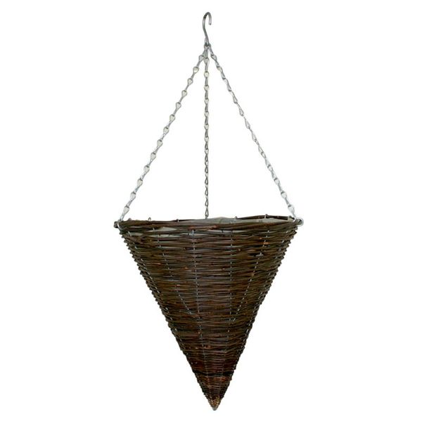 APAC Black Rattan Cone Hanging Basket