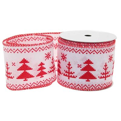 White/Red Christmas Tree Ribbon (63mm)