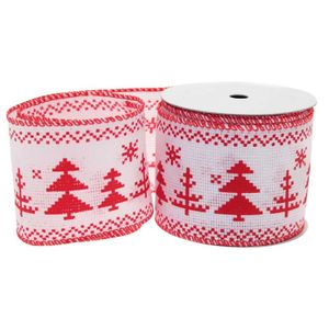 White/Red Christmas Tree Ribbon (63mm)