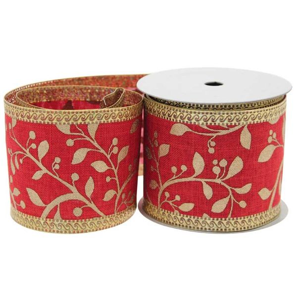Red and Gold Leaf Ribbon (63mm)