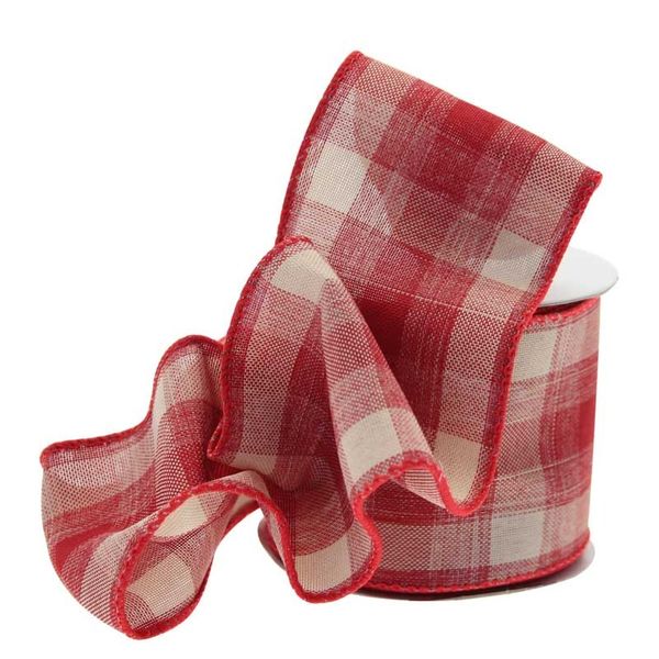 Red and Beige Check Ribbon