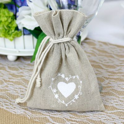 Large Heart Printed Hessian Favour Bag