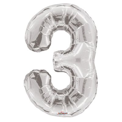 Silver 3 Big Number Balloon