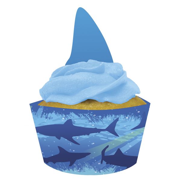 Shark Splash Party cupcake cases with picks