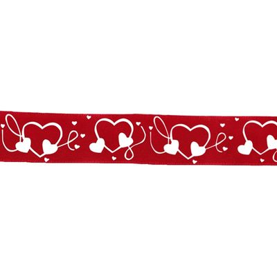 Red Satin With White Hearts Ribbon