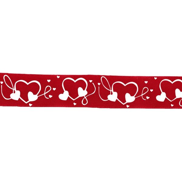 Red Satin With White Hearts Ribbon