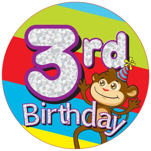 Jumbo Age 3 Monkey Birthday Badge