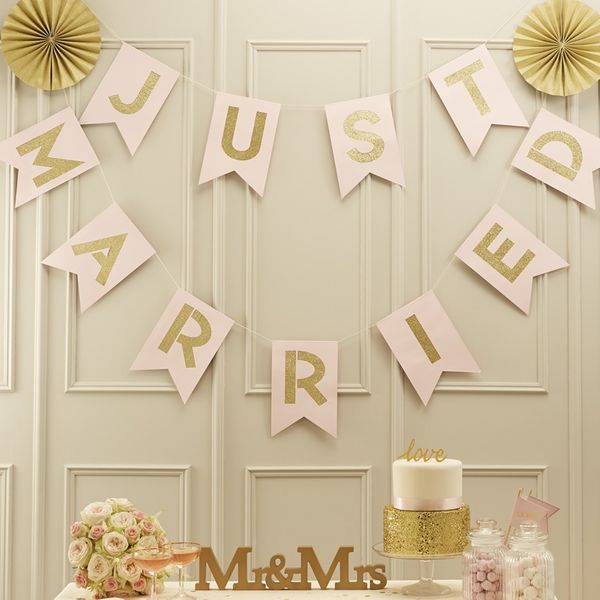 Pink and Gold Just Married Bunting