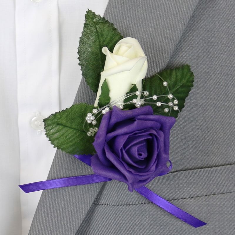 Double Rose Buttonhole with Pearl Loops