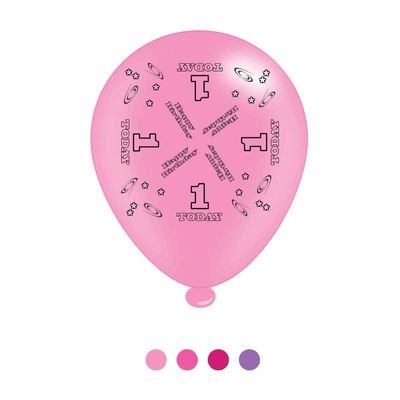 Age 1 Pink Birthday Latex Balloons x8 