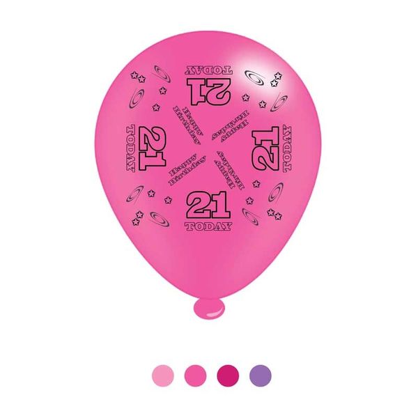 Age 21 Pink Birthday Latex Balloons x8