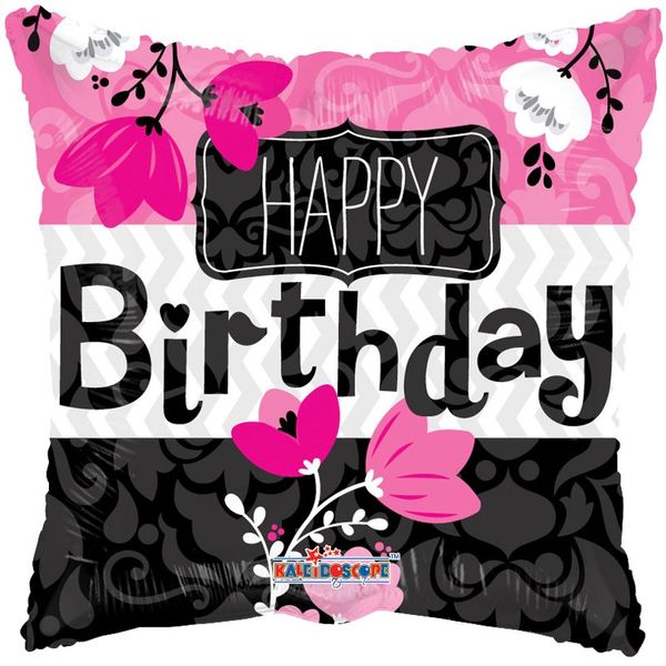 18" Happy Birthday Pink Flower Balloon