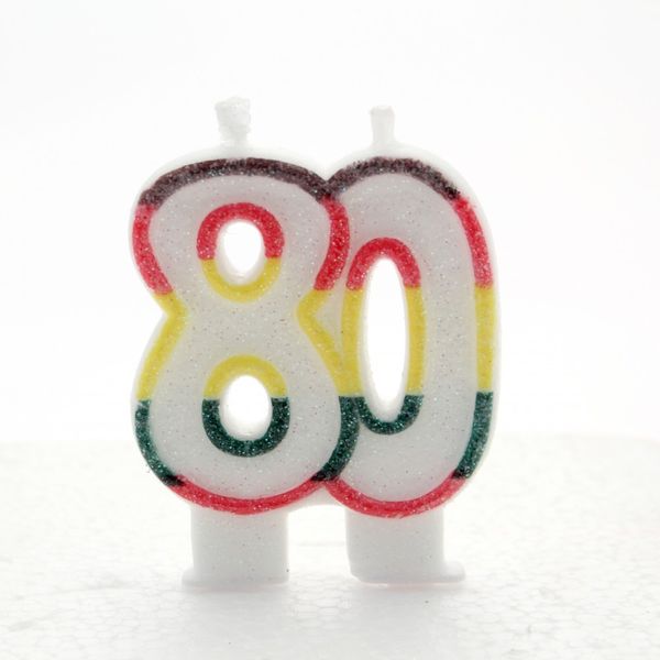 Multicoloured Age 80 Candle