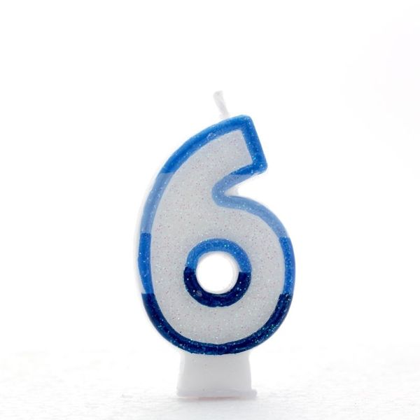 Number 6 Blue Candle