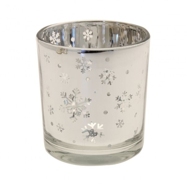 Snowflake Silver Glass Votive 8cm